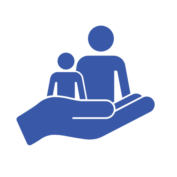 Graphic of open palm with two human silhouettes